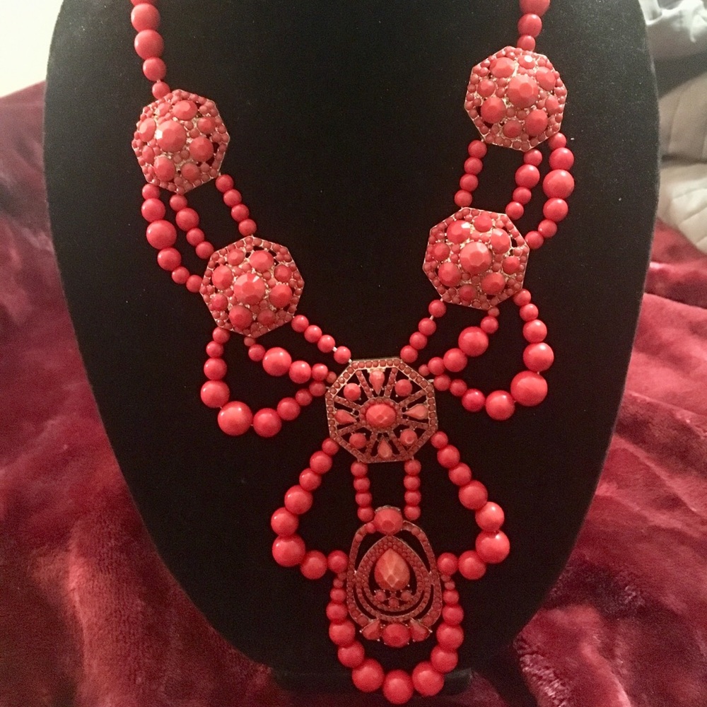 Red long beaded necklace